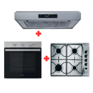 PACK(HOTTE WHIRLPOOL 60CM INOX+PLAQUE WHIRLPOOL 60CM INOX+FOUR WHIRLPOOL ELECTRIQUE MULTIFONCTION INOX )