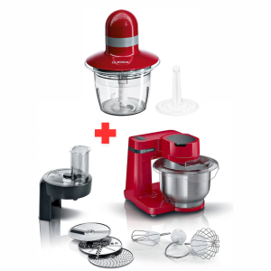 PACK BOSCH (PETRIN KITCHEN MACHINE 700W ROUGE+MINI HACHOIR 400W ROUGE)