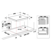 PLAQUE WHIRLPOOL 4F GRILLE EN FONTE AVEC FEUX RAPIDE INOX