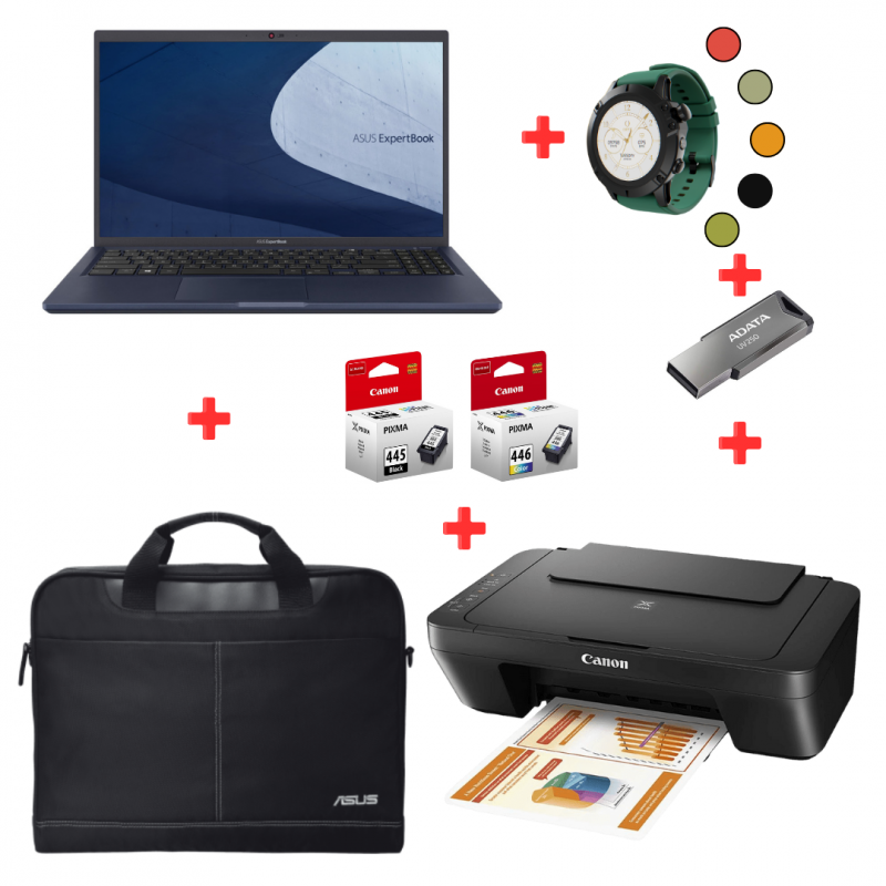 PACK ASUS (PC +IMPRIMANTE+CARTOUCHES+SAC+MONTRE CONNECTÉE+CLE USB)