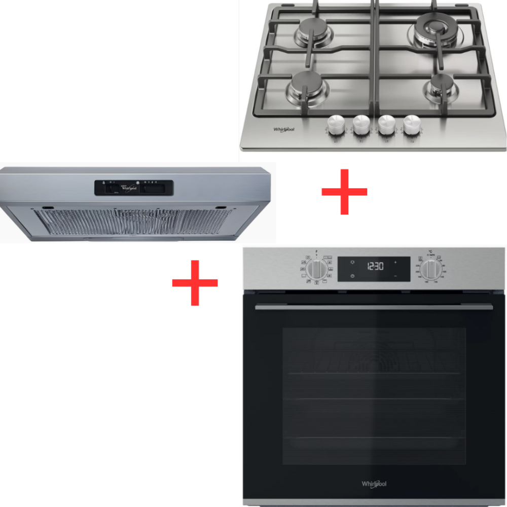 PACK( FOUR MULTIFONCTION+PLAQUE 4F GRILLE EN INOX+HOTTE 60CM INOX )