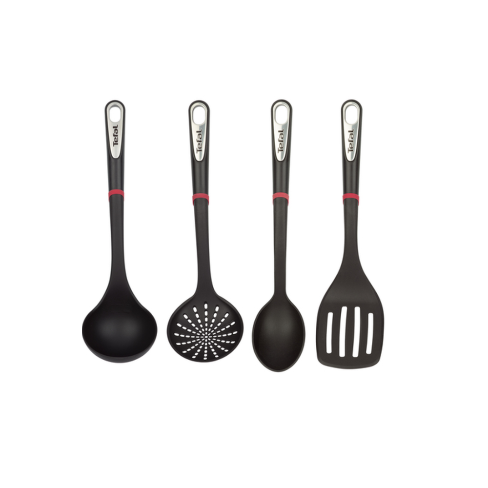 PENDERIE NOIRE 4PCS INGENIO K206S414 TEFAL (LOUCHE, ECUMOIRE, CUILLÈRE ET SPATULE)