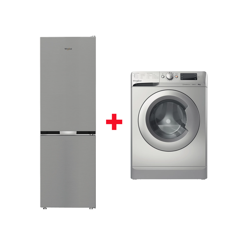 PACK (RÉFRIGÉRATEUR WHIRLPOOL COMBINE 316L NO FROST INOX+MACHINE A LAVER WHIRLPOOL 8KG 1200TR SILVER)
