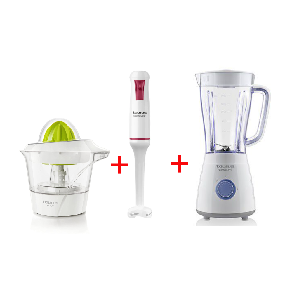 PACK (BLENDER TAURUS SUCCO EASY MILL+MIXEUR PLONGEANT TAURUS EASY 750W BLANC+PRESSE AGRUME TAURUS TC 500)