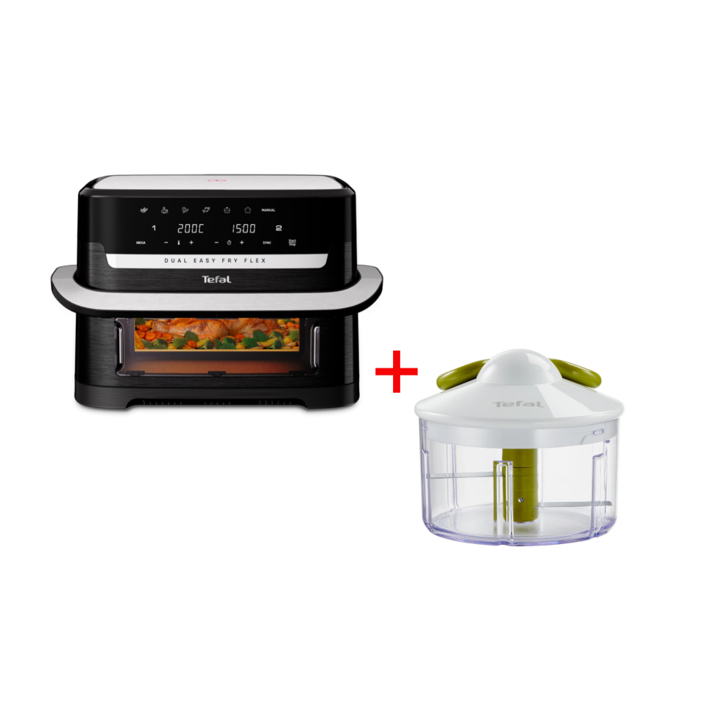 pack (FRITEUSE TEFAL FLEX DUAL EASY FRY 9L NOIR + HACHOIR MANUEL TEFAL K1330404 500ML)