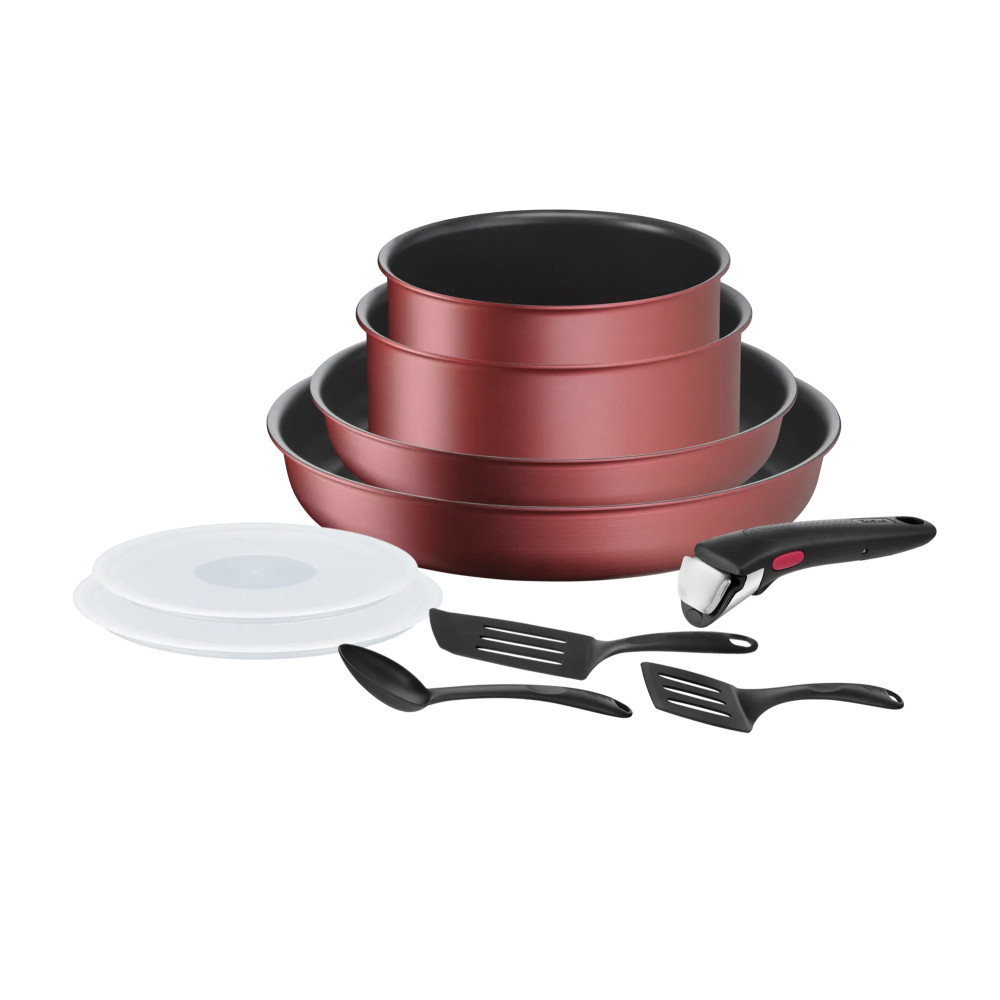 BATTERIE DE CUISINE TEFAL INGENIO 10P DAILYCHEF ROUGE (2 CASS 16/18, 2 POELES 22/26,2 COUVE