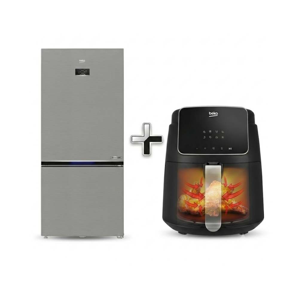 PACK ( REFRIGERATEUR BEKO COMBINE NO FROST INOX + AIR FRYER BEKO FRL DIGITAL 3,9L NOIR)