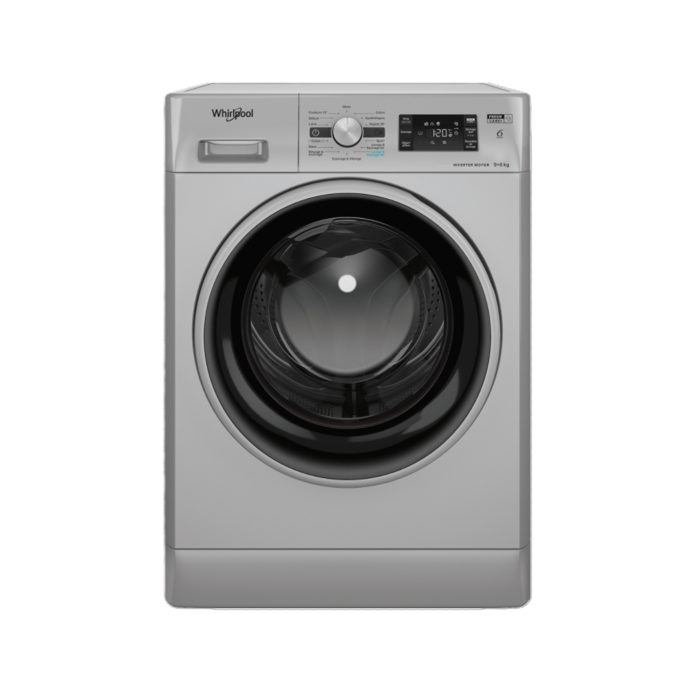 MACHINE A LAVER WHIRLPOOL SECHANTE FC 9KG/6KG 1400T SILVER 6°SENS A LCD