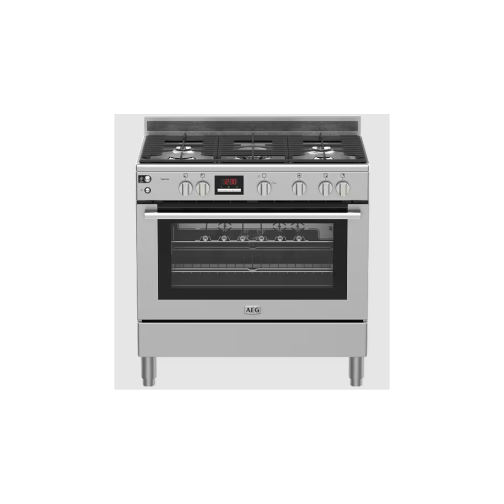 CUISINIERE AEG 90CM 5F GRILLES EN FONTE AVEC AFFICHEUR INOX