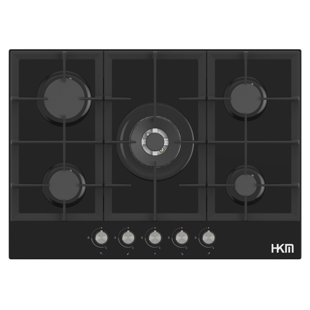 PLAQUE HKM 70 CM 5 FEUX AVEC VALVE DE SECURITE VERRE NOIR