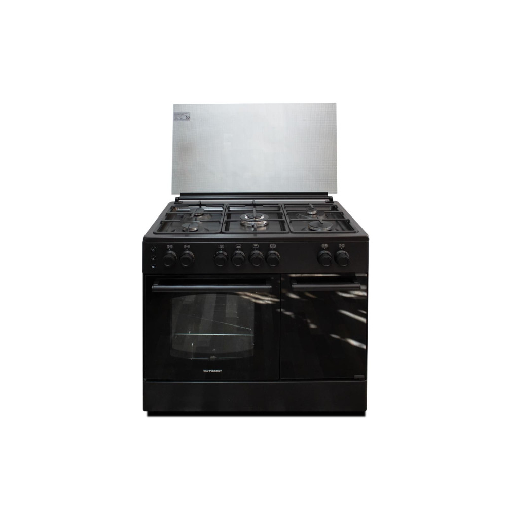 CUISINIÈRE SCHNEIDER 5 FEUX 90CM CACHE BOUTEILLE GRILLES NOIR